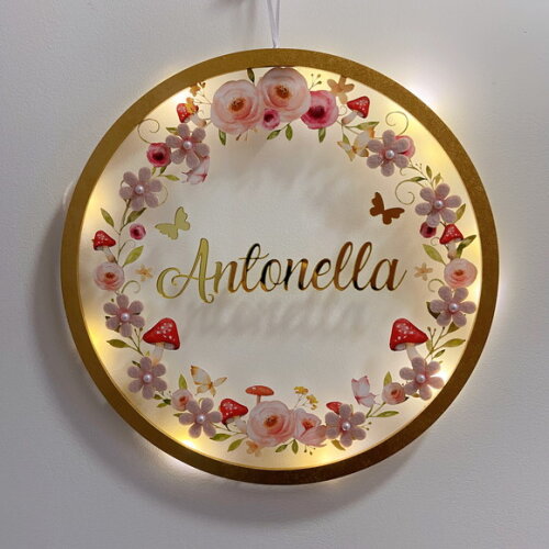 Porta Maternidade Led Floresta Floral Acrílico e Espelho