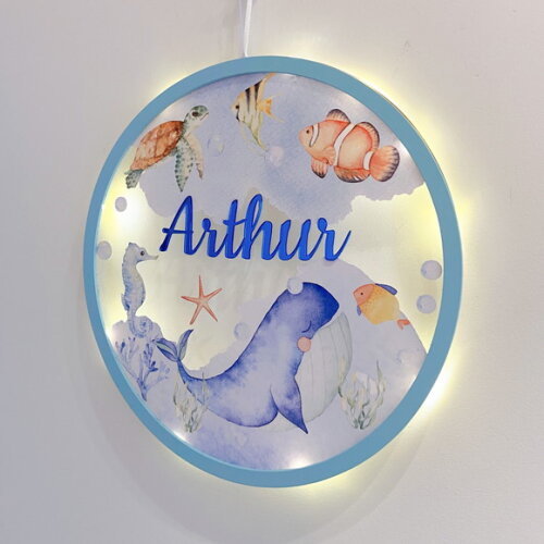 Porta Maternidade Led Fundo do Mar Acrílico e Espelho