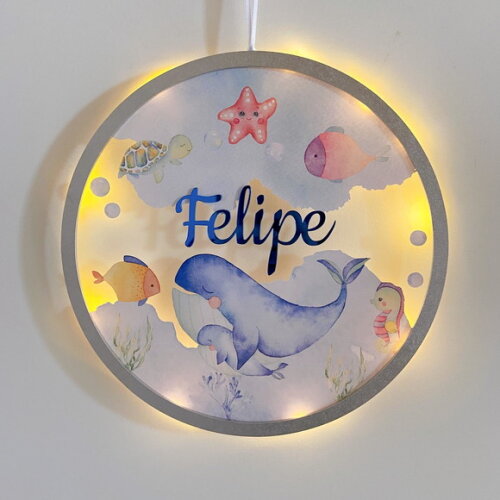 Porta Maternidade Led Fundo do Mar Acrílico e Espelho