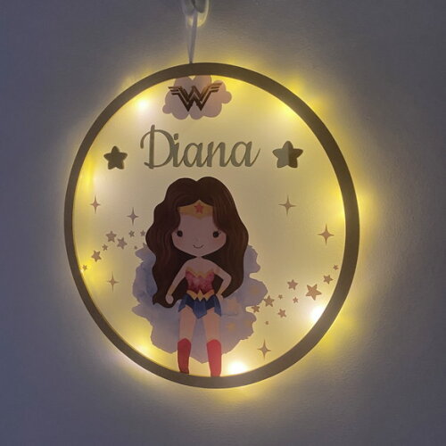 Porta Maternidade Led Mulher Maravilha Acrílico e Espelho