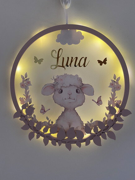 Porta Maternidade Led Ovelhinha Acrílico e Espelho