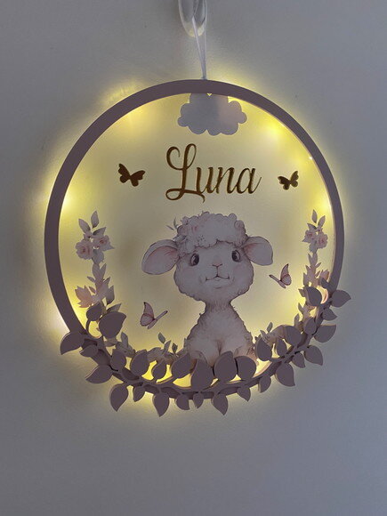 Porta Maternidade Led Ovelhinha Acrílico e Espelho