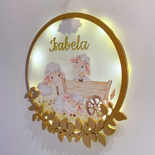 Porta Maternidade Led Ovelhinha Acrílico e Espelho