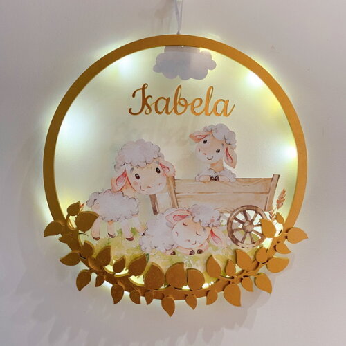Porta Maternidade Led Ovelhinha Acrílico e Espelho