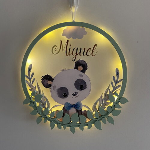 Porta Maternidade Led Panda Acrílico e Espelho