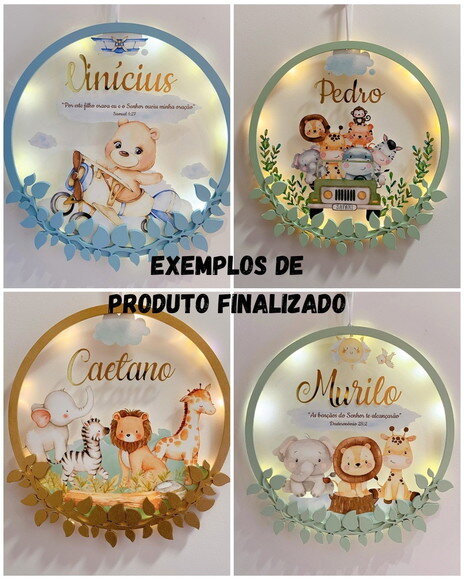 Porta Maternidade Led Safari Acrílico Nome Espelho