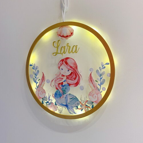 Porta Maternidade Led Sereia Acrílico e Espelho