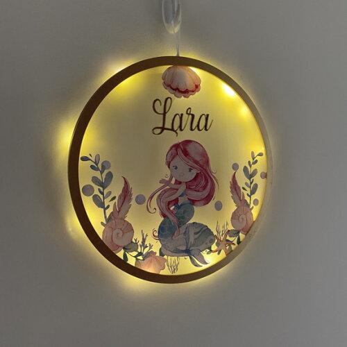 Porta Maternidade Led Sereia Acrílico e Espelho