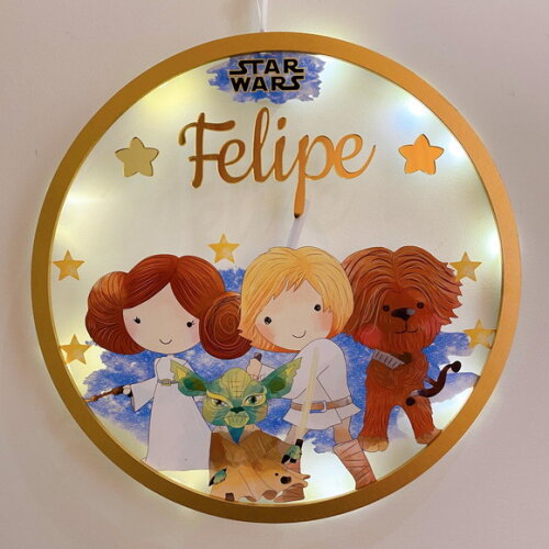Porta Maternidade Led Star Wars Acrílico e Espelho