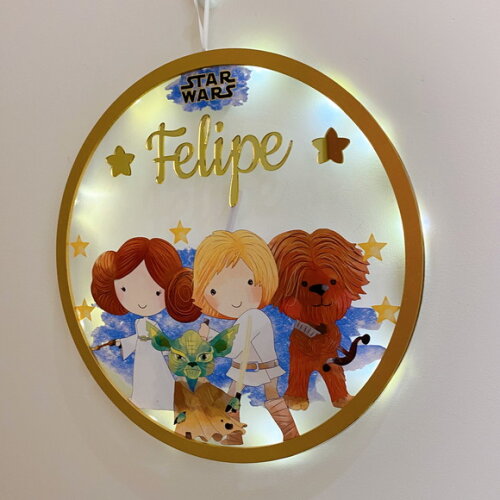 Porta Maternidade Led Star Wars Acrílico e Espelho