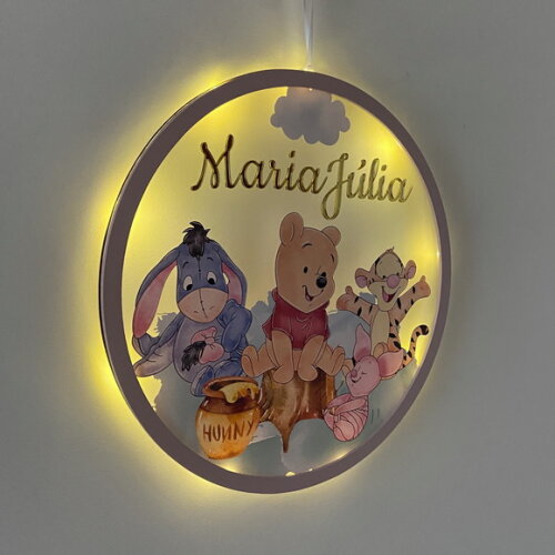 Porta Maternidade Led Ursinho Pooh Acrílico e Espelho