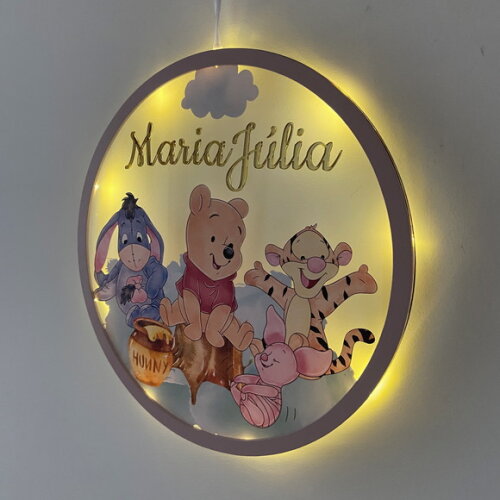 Porta Maternidade Led Ursinho Pooh Acrílico e Espelho