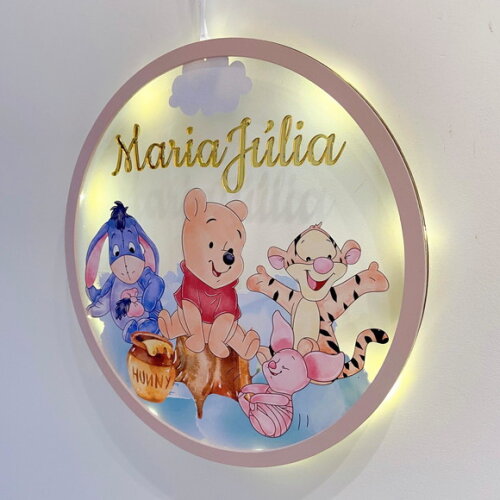 Porta Maternidade Led Ursinho Pooh Acrílico e Espelho