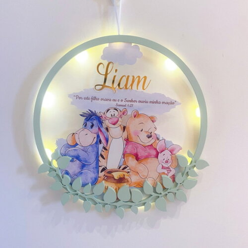 Porta Maternidade Led Ursinho Pooh Acrílico e Espelho
