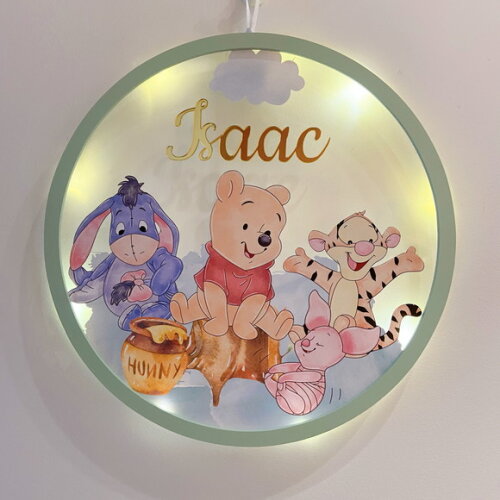 Porta Maternidade Led Ursinho Pooh Acrílico e Espelho