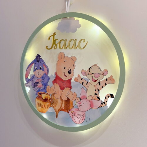 Porta Maternidade Led Ursinho Pooh Acrílico e Espelho