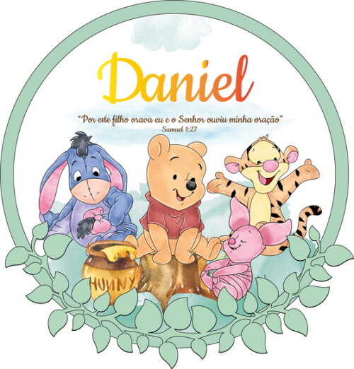 Porta Maternidade Led Ursinho Pooh Acrílico e Espelho
