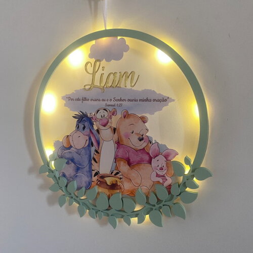 Porta Maternidade Led Ursinho Pooh Acrílico e Espelho