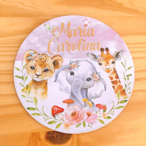 Porta Maternidade Menina Safari mdf Nome Espelho