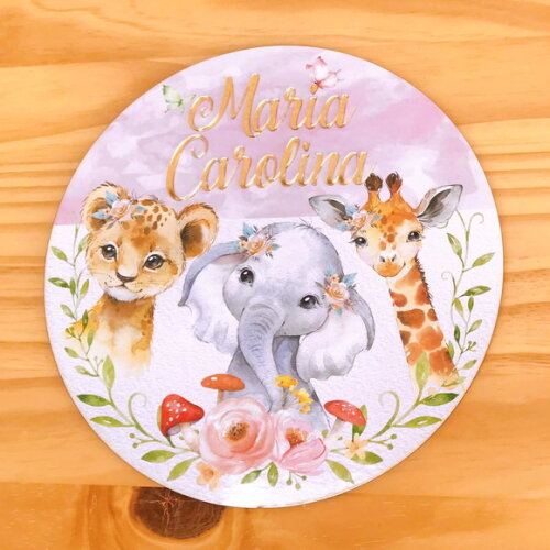 Porta Maternidade Menina Safari mdf Nome Espelho