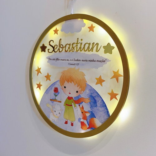 Porta Maternidade Pequeno Príncipe Versículo Acrílico e Led