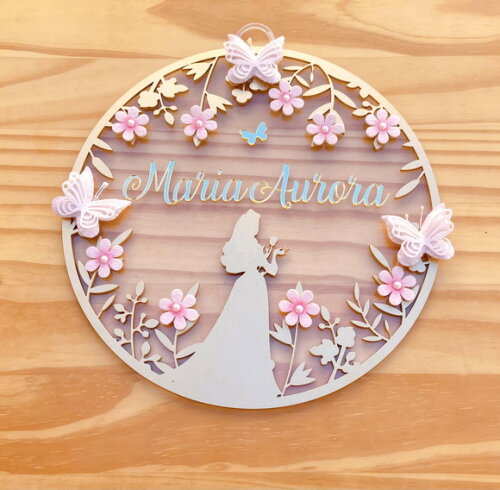 Porta Maternidade Princesa Floral Acrílico e Espelho