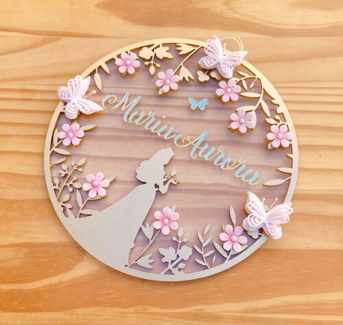 Porta Maternidade Princesa Floral Acrílico e Espelho
