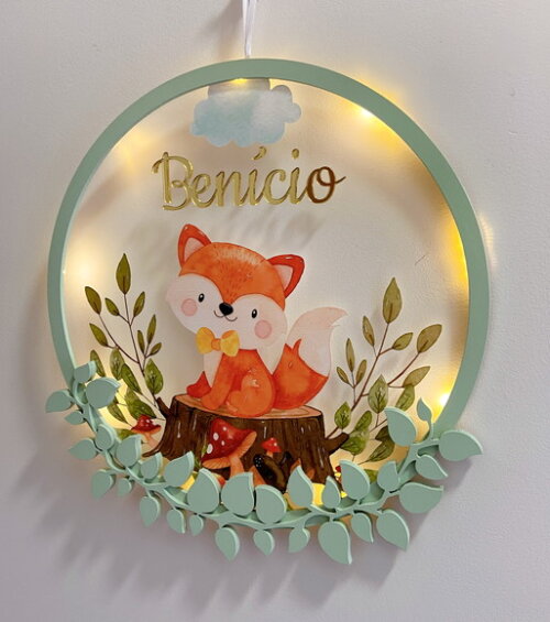 Porta Maternidade Raposinha Acrílico e Espelho Led