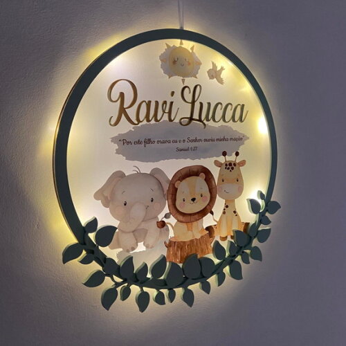 Porta Maternidade Safari Acrílico e Led