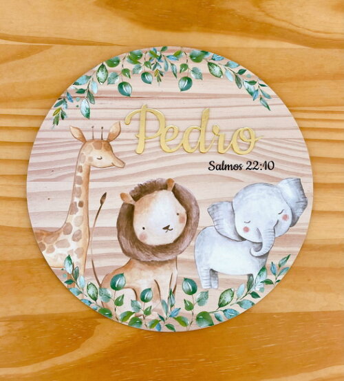 Porta Maternidade Safari Mdf E Espelho