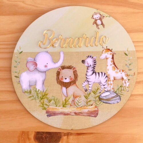 Porta Maternidade Safari MDF e Espelho