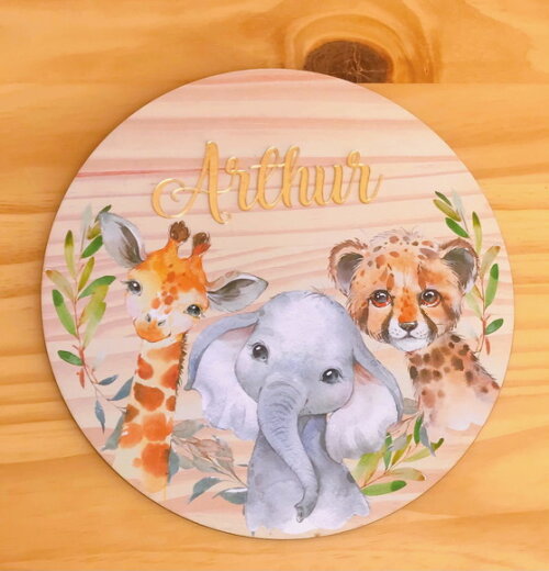 Porta Maternidade Safari MDF e Espelho