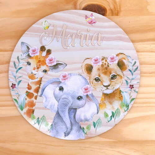 Porta Maternidade Safari MDF e Espelho