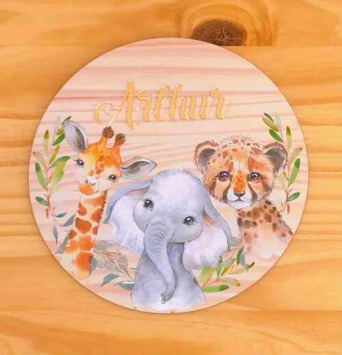 Porta Maternidade Safari MDF e Espelho