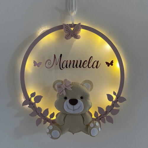 Porta Maternidade Ursinha Led Acrílico e Espelho