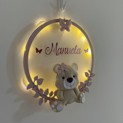 Porta Maternidade Ursinha Led Acrílico e Espelho