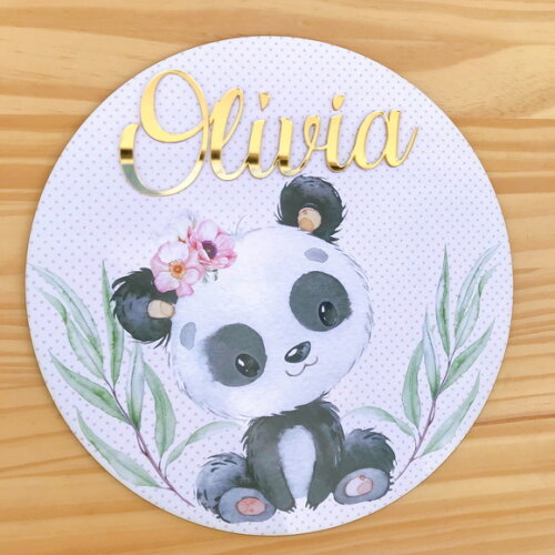 Porta Maternidade Ursinha Panda Nome Espelhado mdf