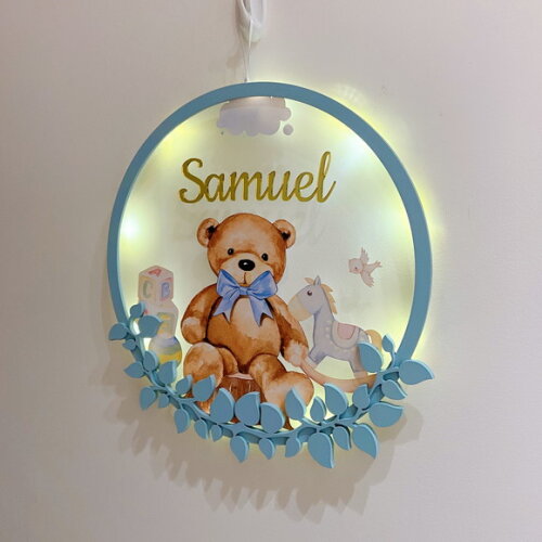 Porta Maternidade Ursinho Led Acrílico e Espelho