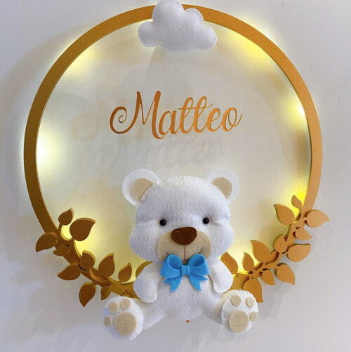 Porta Maternidade Ursinho Led Acrílico e Espelho
