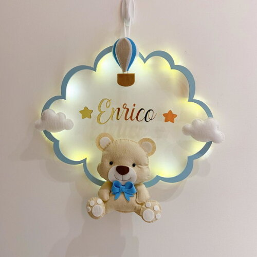 Porta Maternidade Ursinho Led Acrílico e Espelho