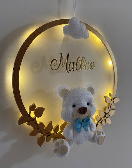 Porta Maternidade Ursinho Led Acrílico e Espelho