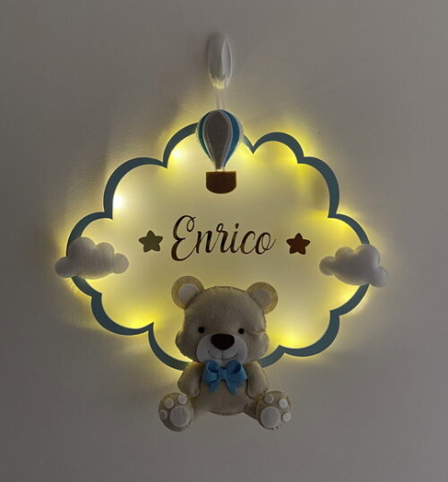 Porta Maternidade Ursinho Led Acrílico e Espelho