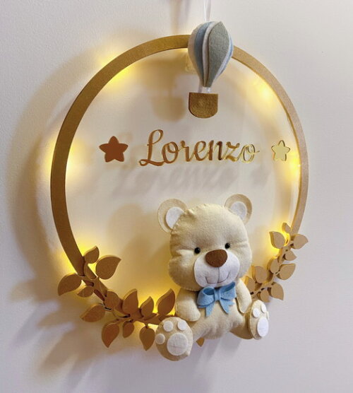 Porta Maternidade Ursinho Led Acrílico e Espelho
