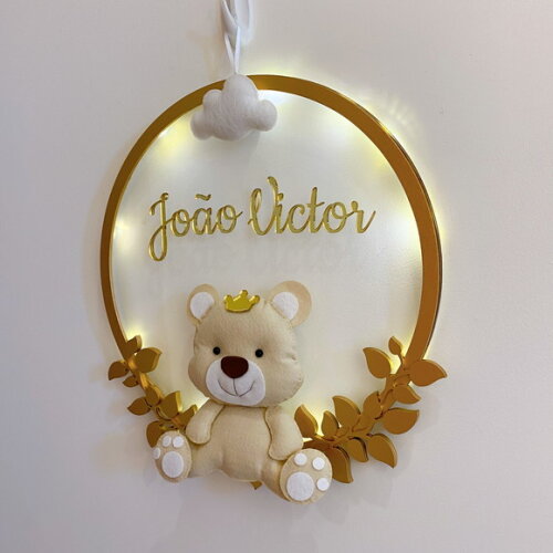 Porta Maternidade Ursinho Príncipe Led Acrílico e Espelho