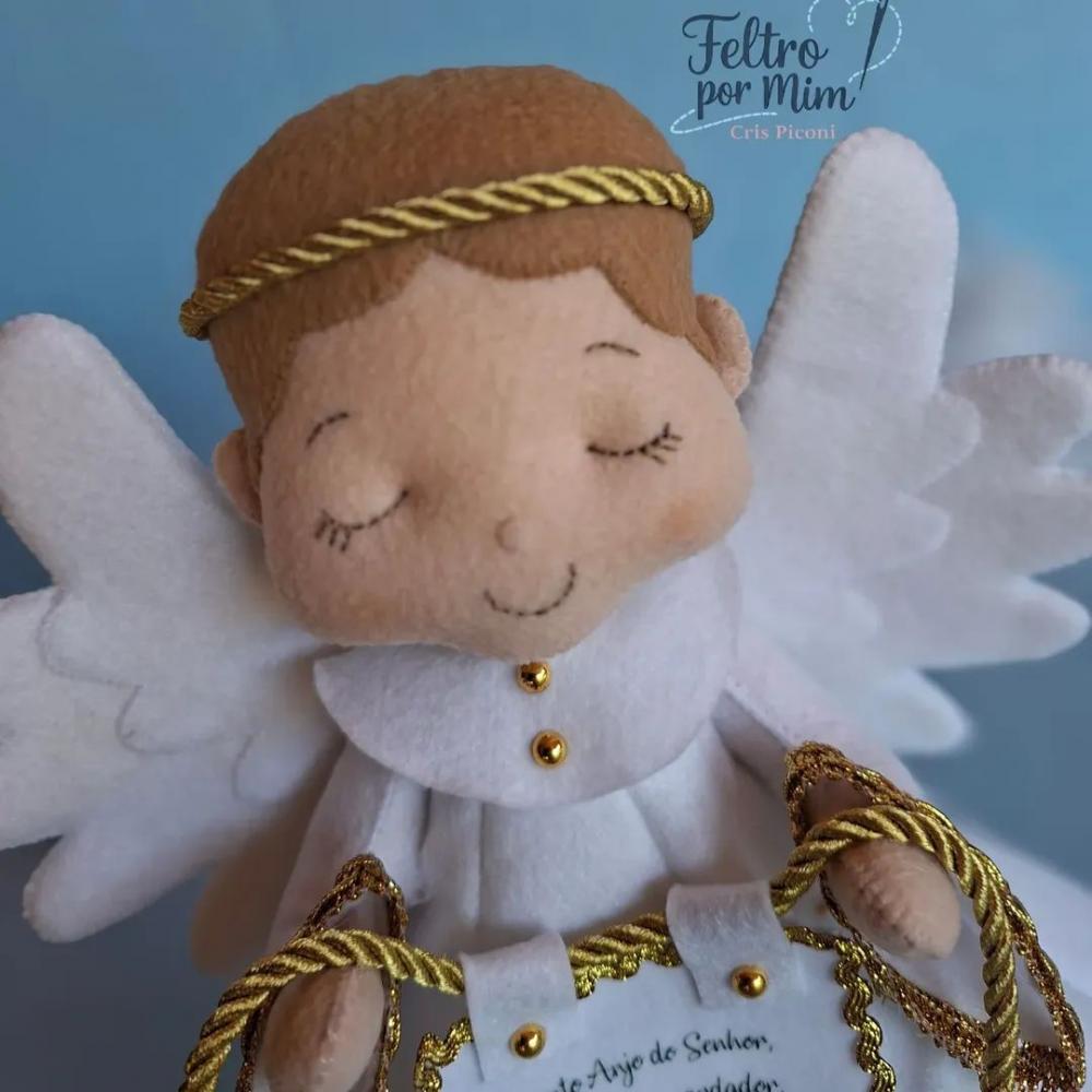 Anjo da guarda branco em feltro 25 cm