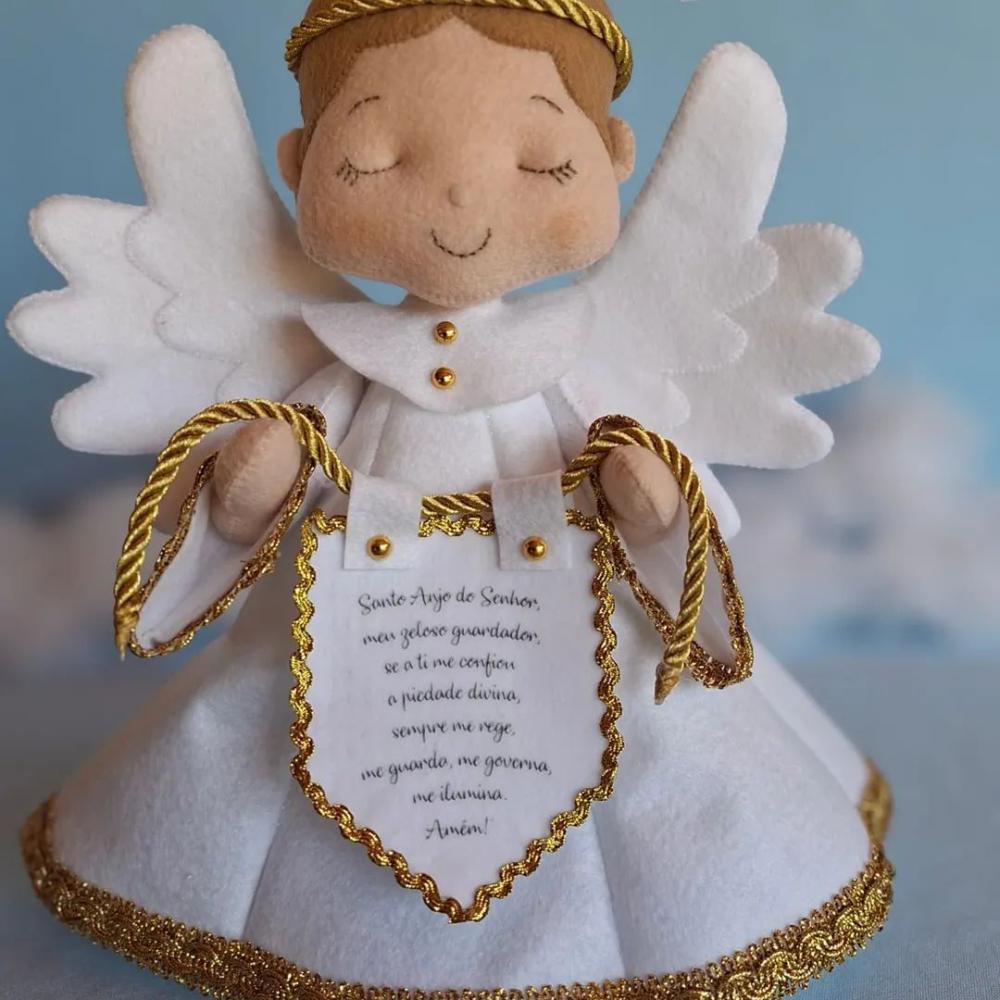 Anjo da guarda branco em feltro 25 cm