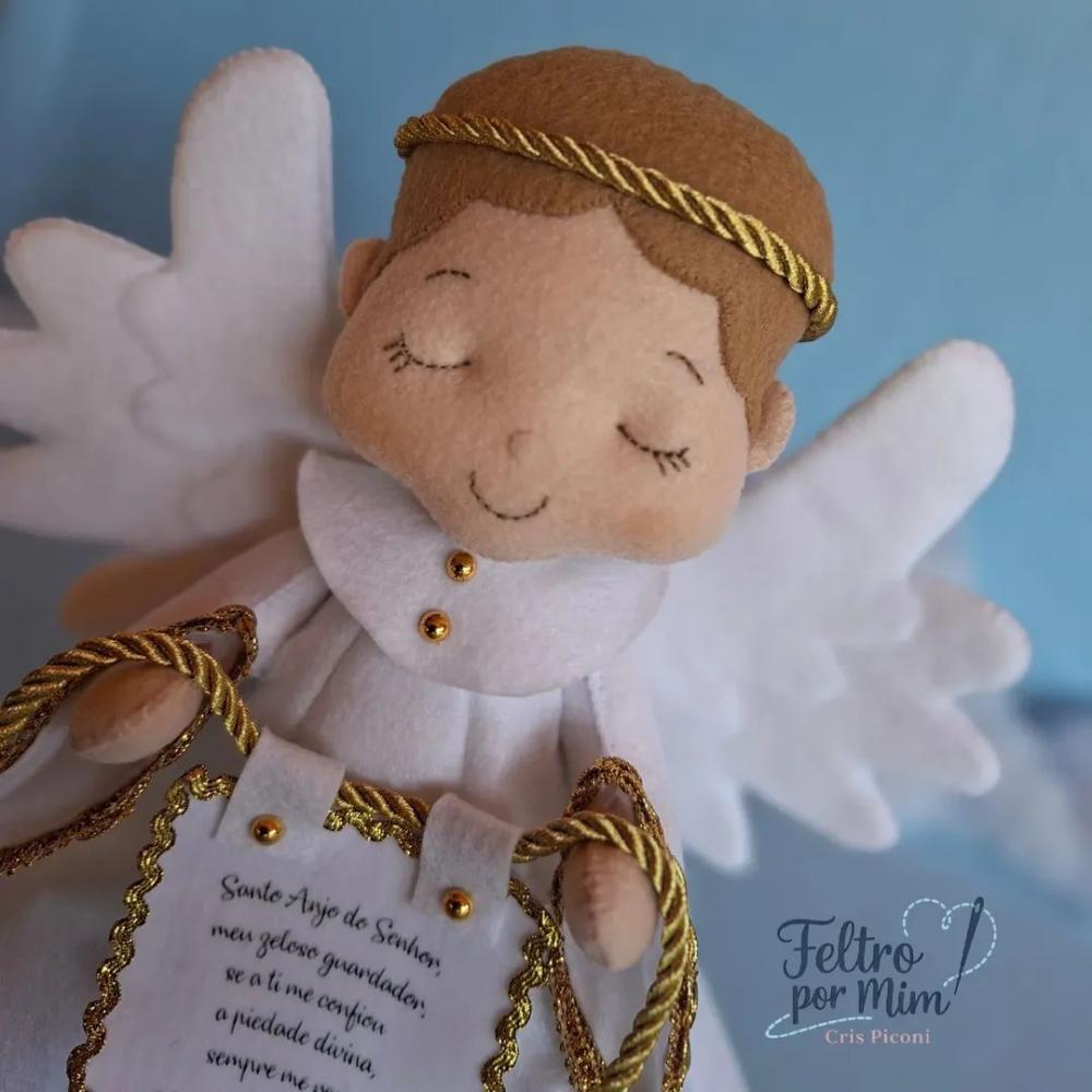 Anjo da guarda branco em feltro 25 cm