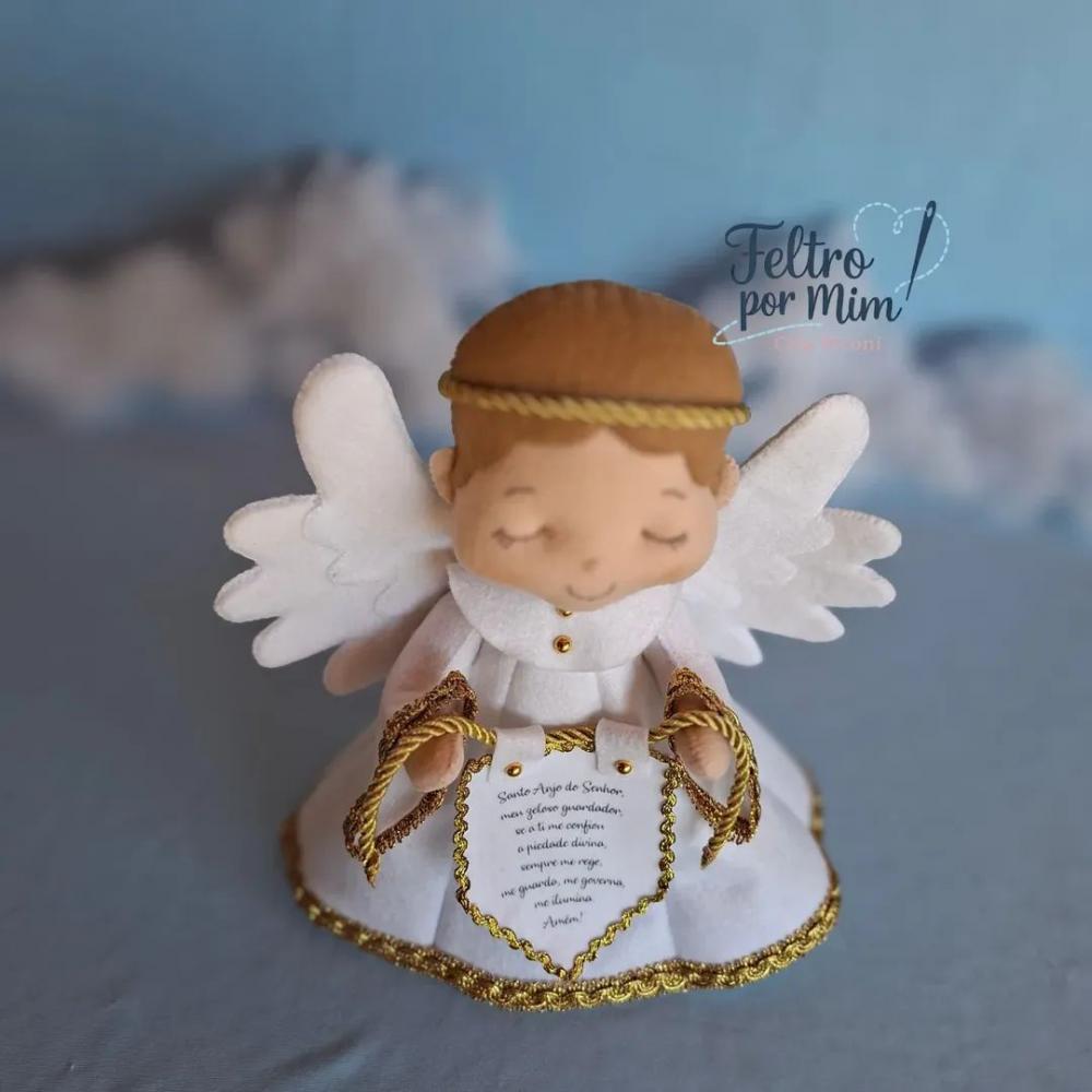 Anjo da guarda branco em feltro 25 cm