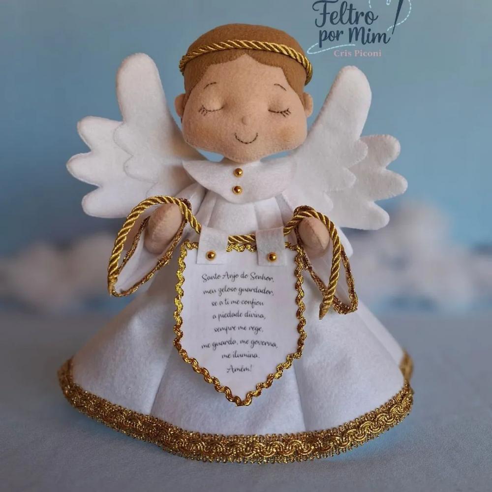 Anjo da guarda branco em feltro 25 cm
