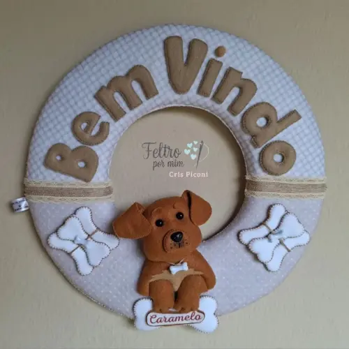 Guirlanda bem vindo pet Caramelo em feltro